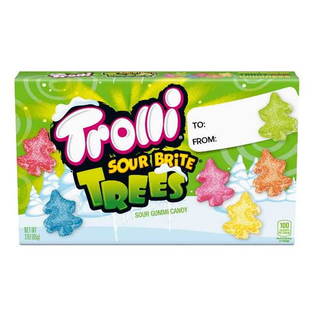 Trolli Sour Brite Trees, Holiday Sour Gummi Candy, Holiday Theater Box, 3oz