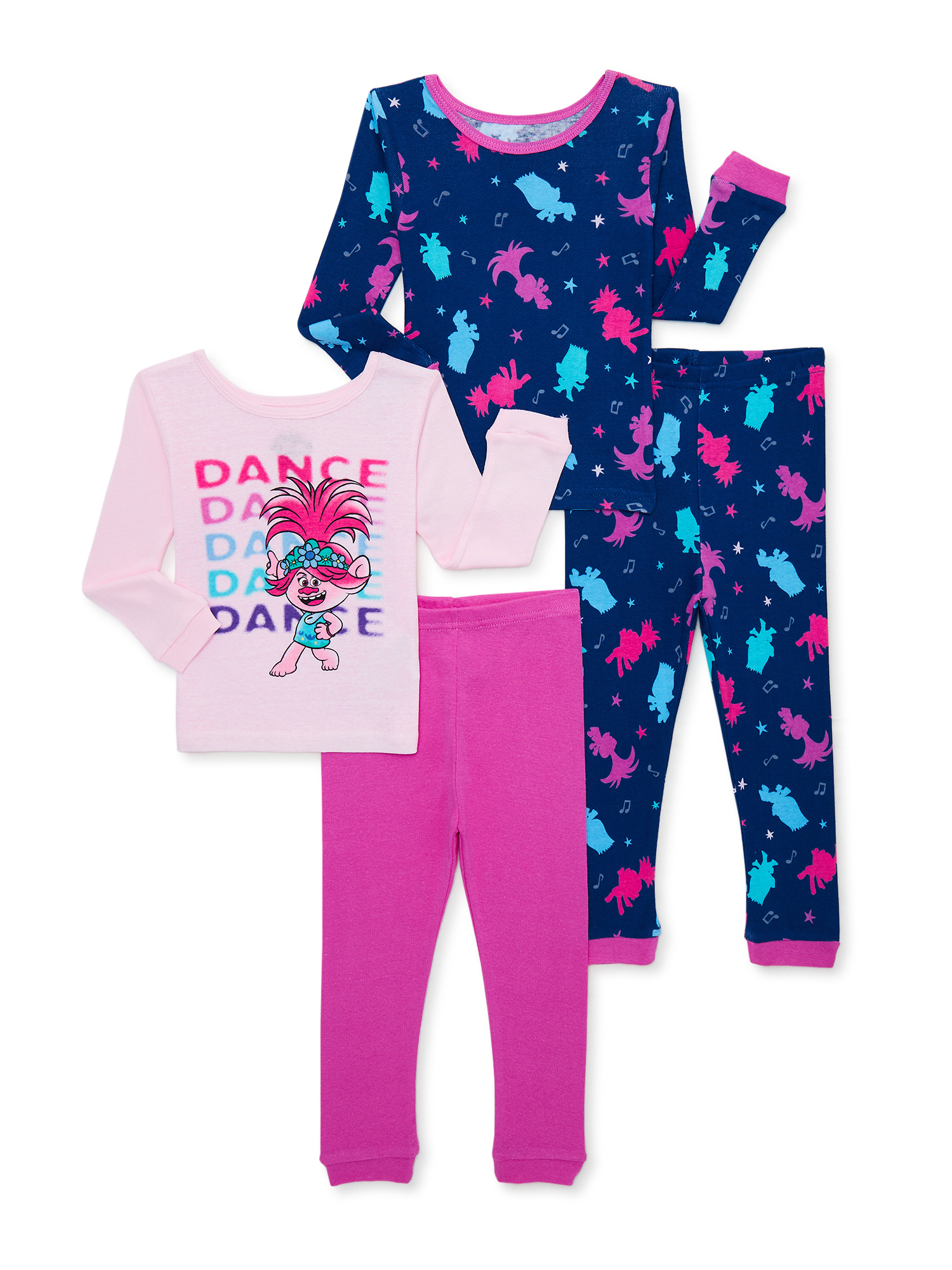 Trolls 2 Toddler Girls Long Sleeve Tops and Pants, 4-Piece Pajama Set, Sizes 2T-4T - image 1 of 4