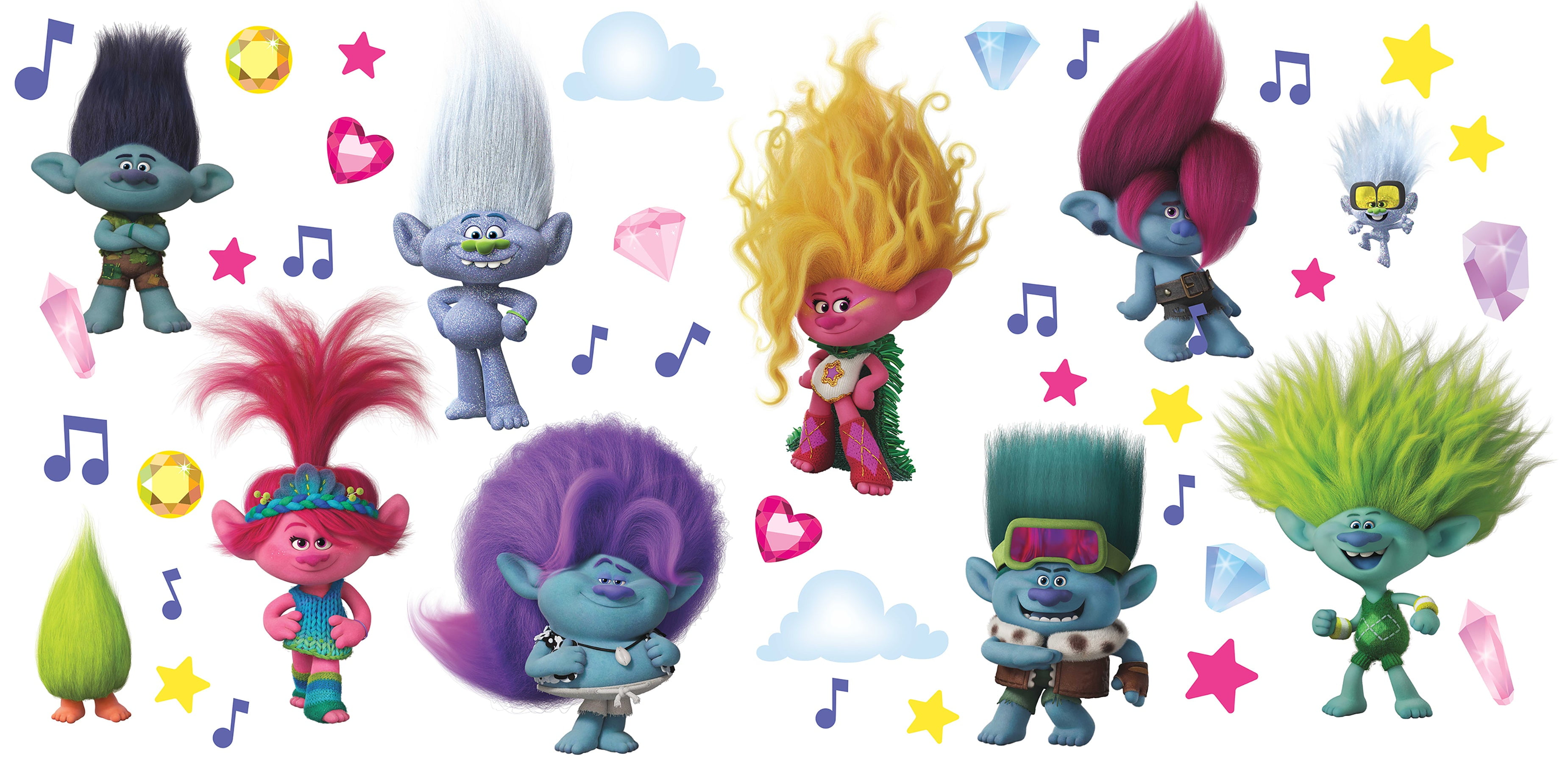Trolls 3 Band Together Glitter Wall Decals Set