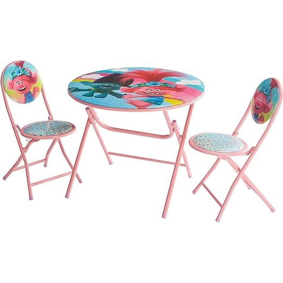 Trolls, 3-Piece Childs' Round Table and Chair Set, 23.6" x 23.6" x 19.68
