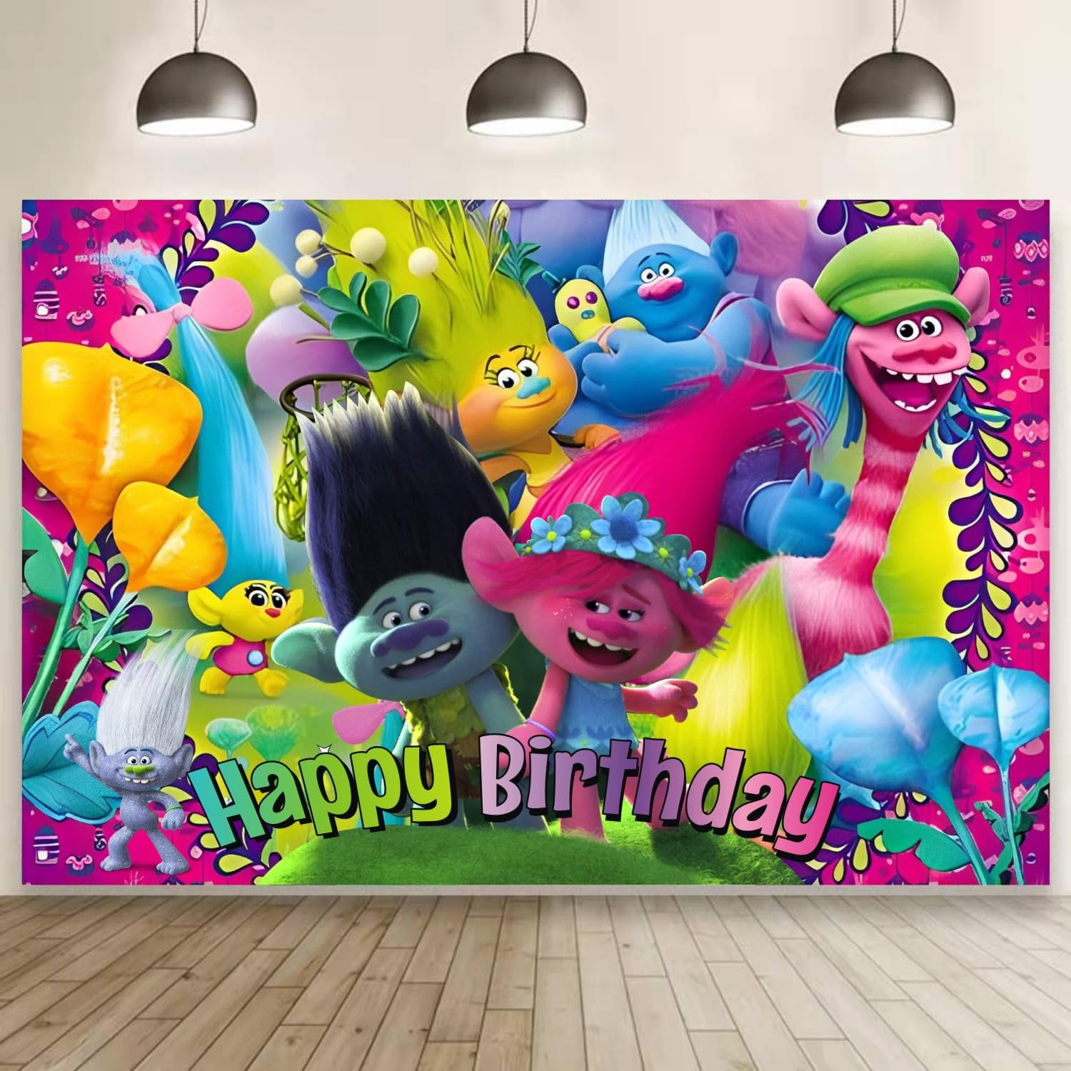 Trolls Background Birthday Party Decorations, Cartoon Happy Birthday ...