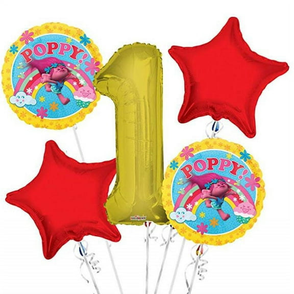Trolls Balloon Bouquet 1st Birthday 5 pcs - Party Supplies AMZKIT761