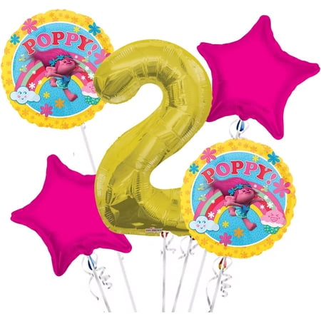 Trolls Balloon Bouquet 2nd Birthday 5 pcs - Party Supplies