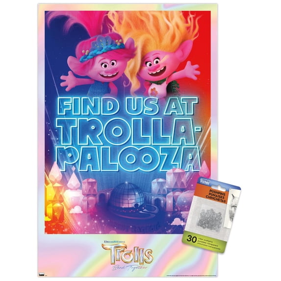 Trolls: Band Together - Viva and Poppy at Trolla-Palooza Wall Poster with Push Pins, 14.725" x 22.375"