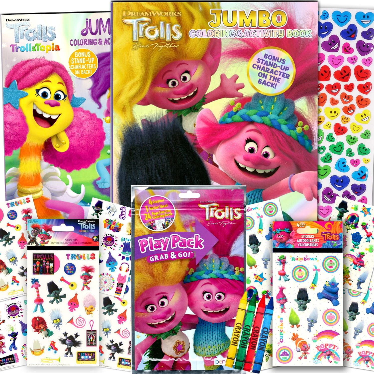 Trolls Coloring and Stickers Activity Book Bundle with Coloring Book