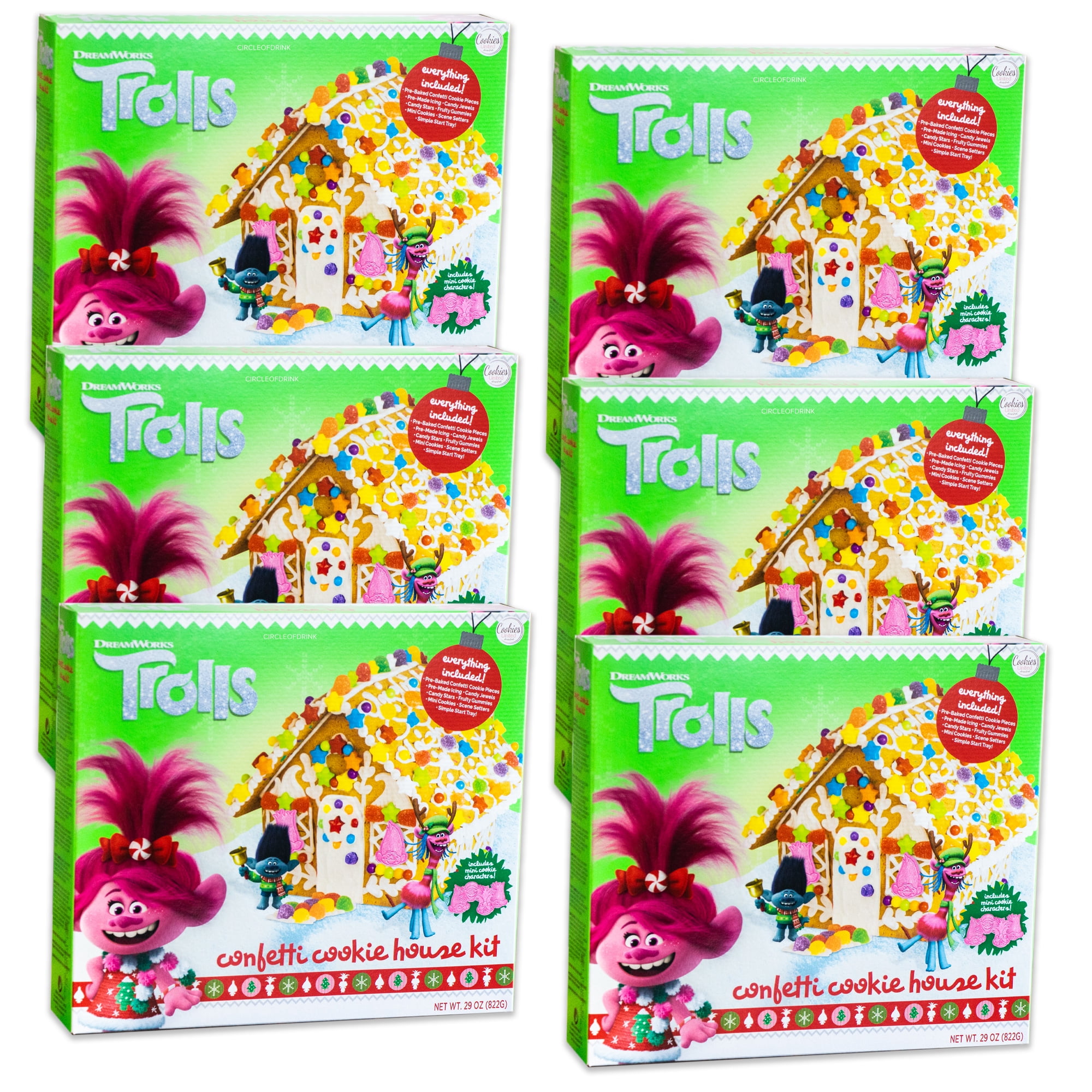Trolls Confetti Cookie - Gingerbread Holiday House Kit - Everything Included - 29 oz - 6 PACKS