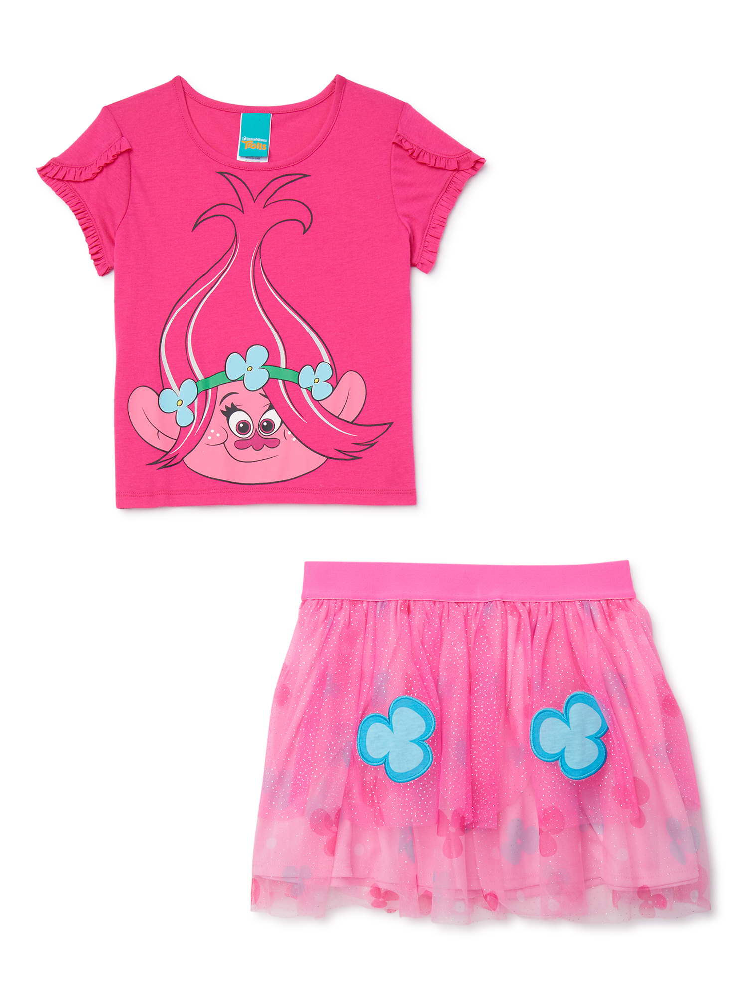 Trolls Girls 4-18 Poppy Exclusive Cosplay Top and Tutu Skirt, 2-Piece Outfit Set - image 1 of 3