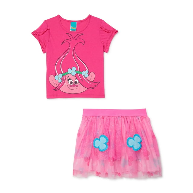 Trolls Girls 4-18 Poppy Exclusive Cosplay Top and Tutu Skirt, 2-Piece Outfit Set
