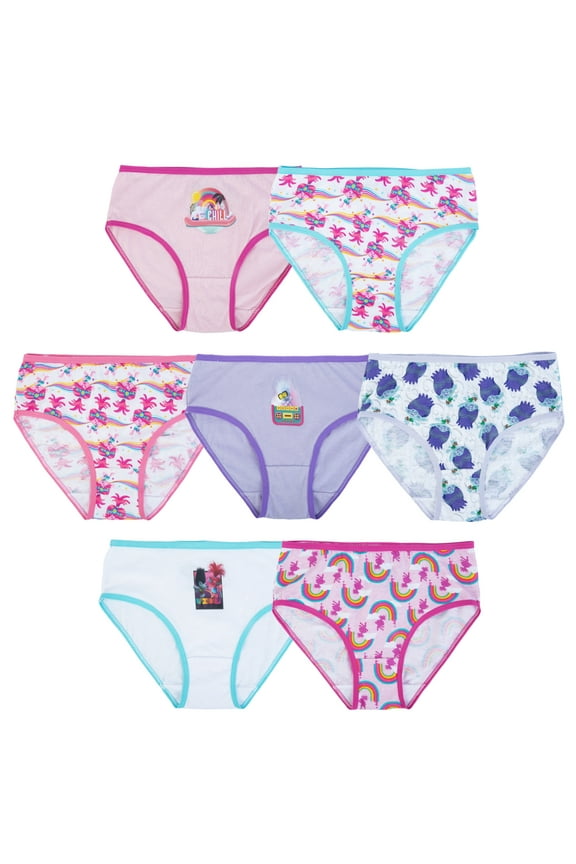 Trolls Girls Cotton Brief Character Underwear, 7-Pack, Size 4-8