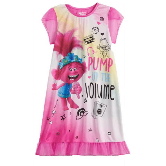 Trolls Girls Short Sleeve Pajama Nightgown, Sizes 4-10