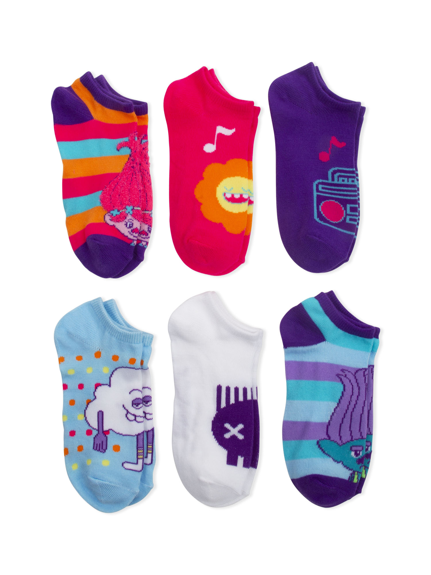 Trolls, Girls Socks, 6 Pack No Shows (Little Girls & Big Girls ...