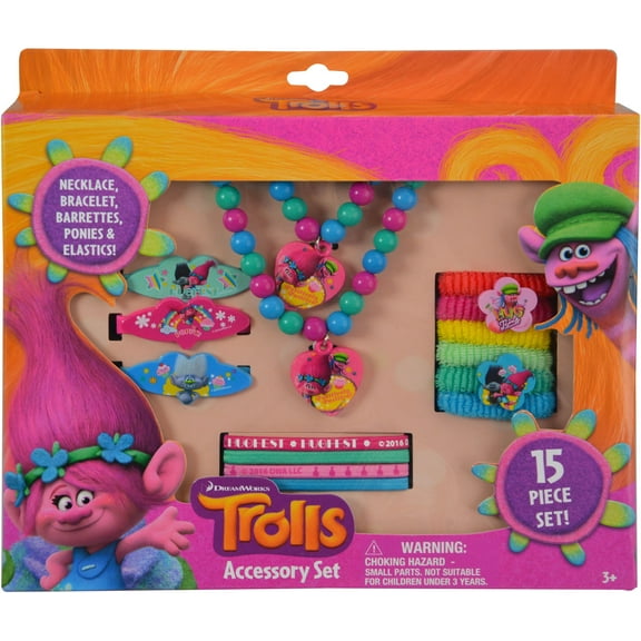 Trolls Kids Poppy 15-Piece Hair Accessory Set with Decorative Hair Pins