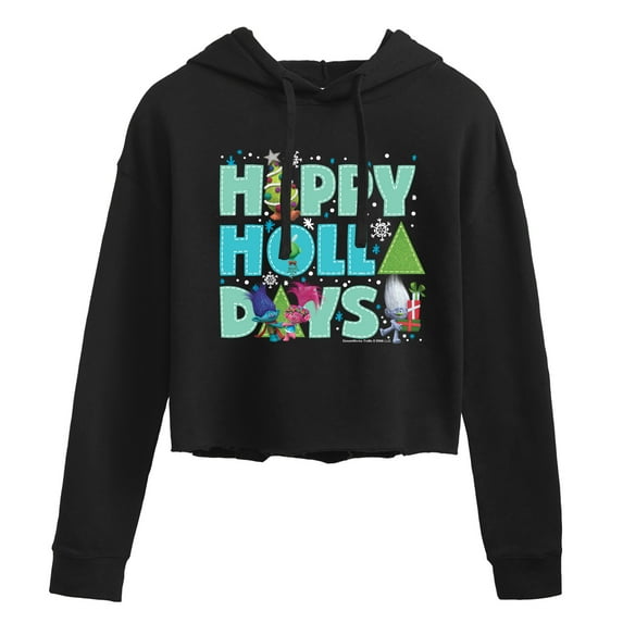 Trolls - Happy Holla Days Branch and Poppy - Juniors Cropped Pullover Hoodie