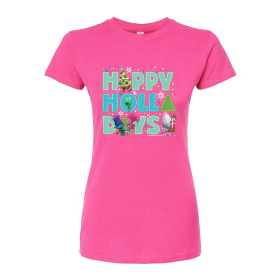 Trolls Movie - Christmas - Happy Holla Days - Poppy, Branch, & Guy Diamond - Juniors Fitted Graphic T-Shirt