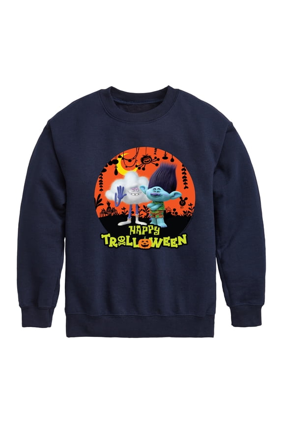 - Happy Trolloween Branch and Cloud Guy - Toddler & Youth Crewneck Fleece Sweatshirt