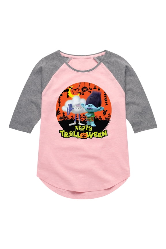 - Happy Trolloween Branch and Cloud Guy - Toddler & Youth Girls Raglan Graphic T-Shirt