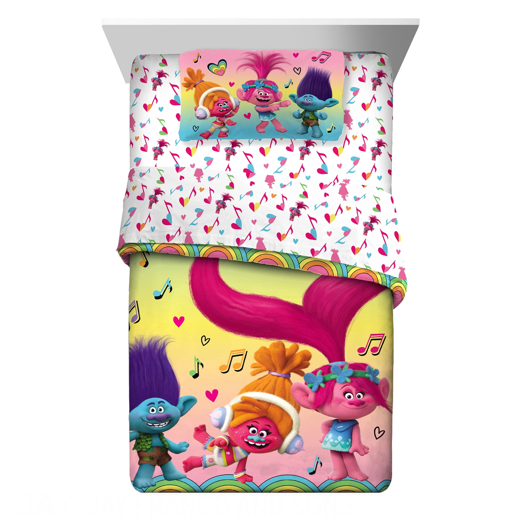 Trolls Kids Full Bed in a Bag, Comforter and Sheets, Multicolor