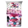 Trolls Kids Full Bed in a Bag, Comforter and Sheets, Pink and White