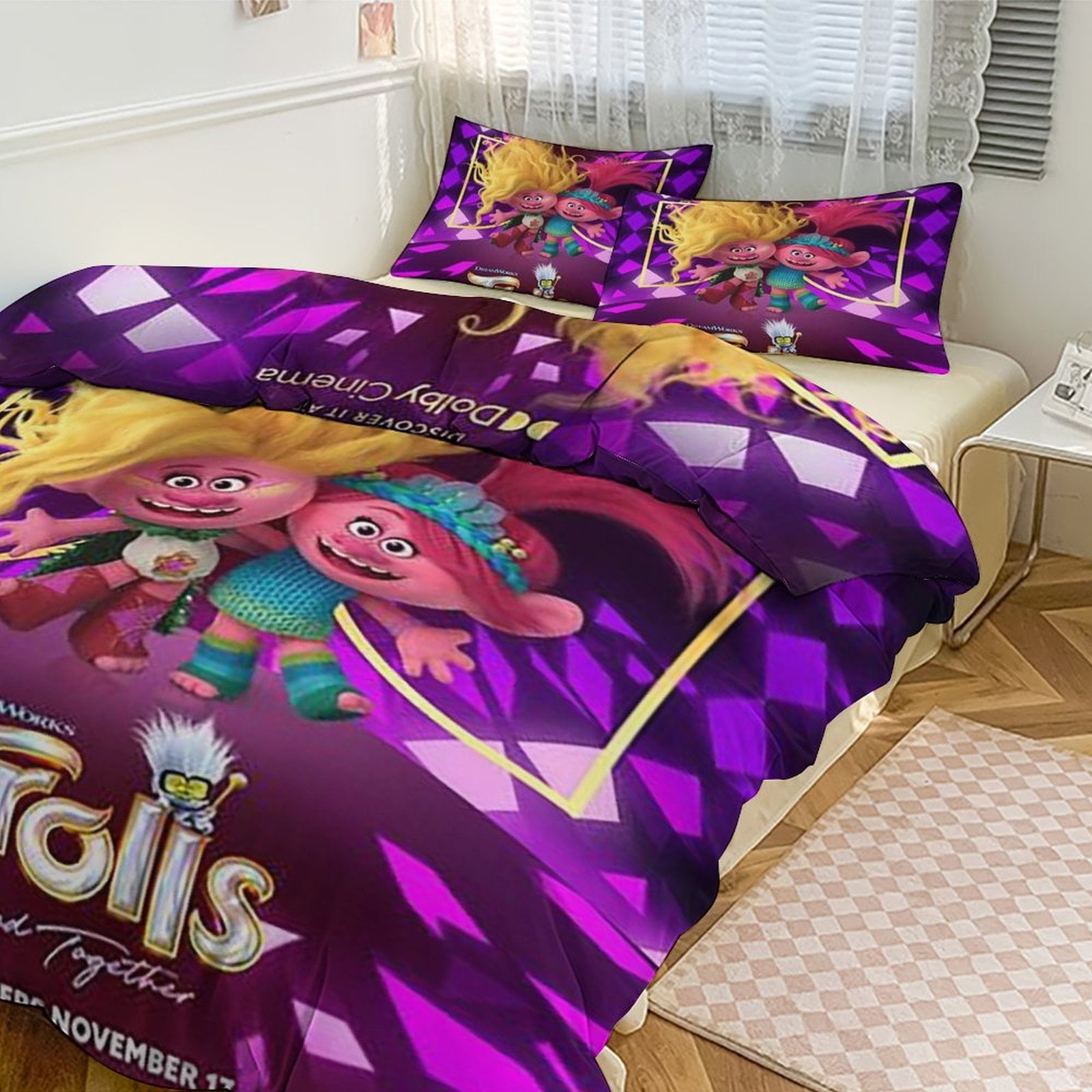 Trolls Kids Bedding Set 3 Piece Set Cartoon Doublesided Printing Queen