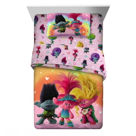 Trolls Kids Twin Bed in a Bag, Comforter and Sheets, DreamWorks