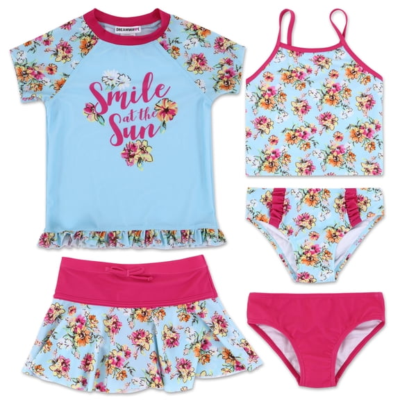Trolls Kindi Kids JoJo Siwa Poppy Unicorn Girls One Piece Bathing Suit Bikini Top Rash Guard Skirt and Bottom 5 Swimsuit Set Toddler to Big Kid