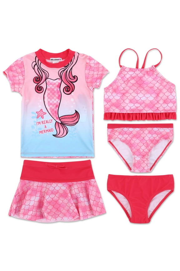 Trolls Kindi Kids JoJo Siwa Poppy Unicorn Girls One Piece Bathing Suit Bikini Top Rash Guard Skirt and Bottom 5 Swimsuit Set Toddler to Big Kid