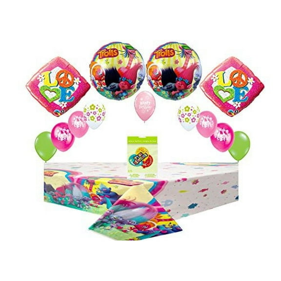 Trolls Kid's Mega Decoration Birthday Pack with Balloon Bouquet, Mylar & Latex