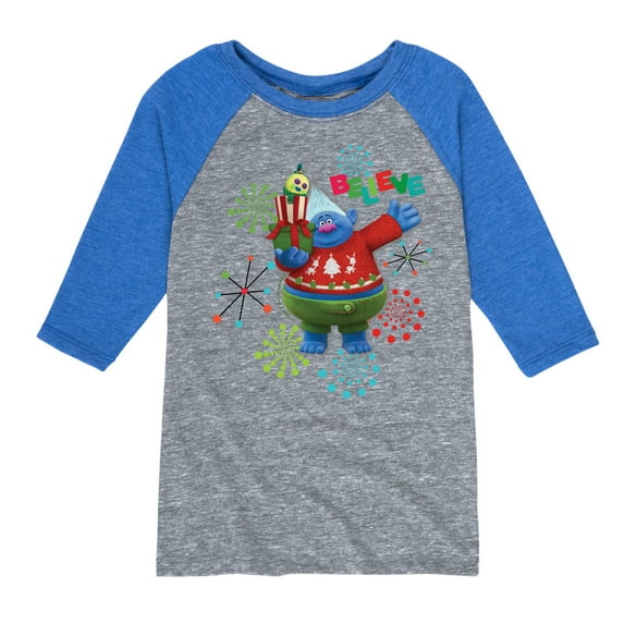 Trolls Movie - Christmas - Believe - Biggie - Toddler And Youth Raglan Graphic T-Shirt