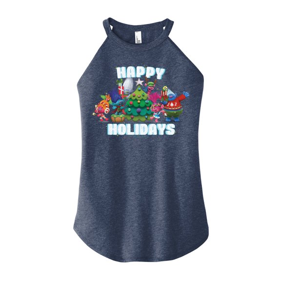 Trolls Movie - Christmas - Happy Holidays - Poppy, Biggie, & More - Juniors High Neck Tank Top