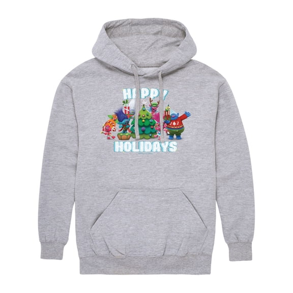 Trolls Movie - Christmas - Happy Holidays - Poppy, Biggie, & More - Men's Pullover Hooded Fleece Sweatshirt