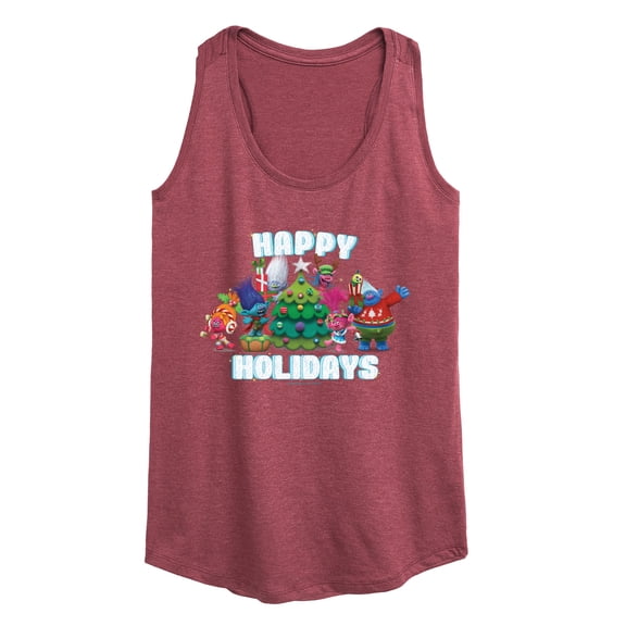 Trolls Movie - Christmas - Happy Holidays - Poppy, Biggie, & More - Women's Racerback Tank Top