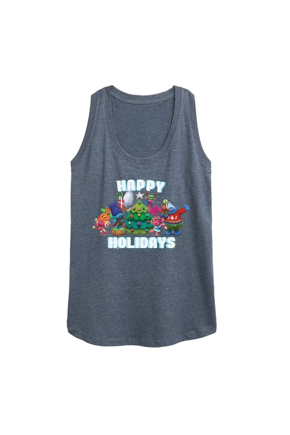 Trolls Movie - Christmas - Happy Holidays - Poppy, Biggie, & More - Women's Racerback Tank Top
