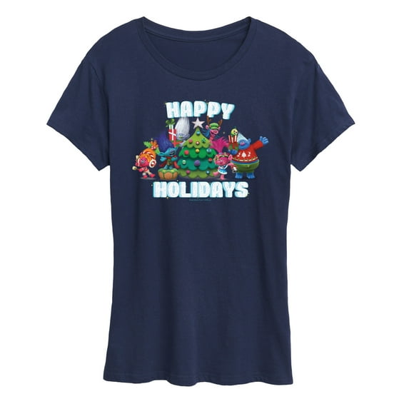 Trolls Movie - Christmas - Happy Holidays - Poppy, Biggie, & More - Women's Short Sleeve Graphic T-Shirt