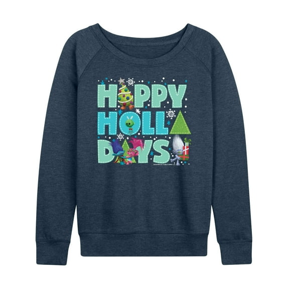Trolls Movie - Christmas Happy Holla Days Poppy, Branch, & Guy Diamond  - Women's Lightweight French Terry Long Sleeve Shirt