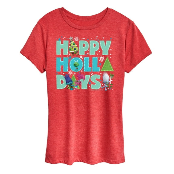 Trolls Movie - Christmas - Happy Holla Days - Poppy, Branch, & Guy Diamond - Women's Short Sleeve Graphic T-Shirt