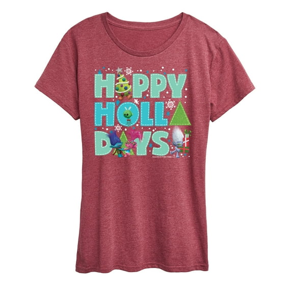 Trolls Movie - Christmas - Happy Holla Days - Poppy, Branch, & Guy Diamond - Women's Short Sleeve Graphic T-Shirt