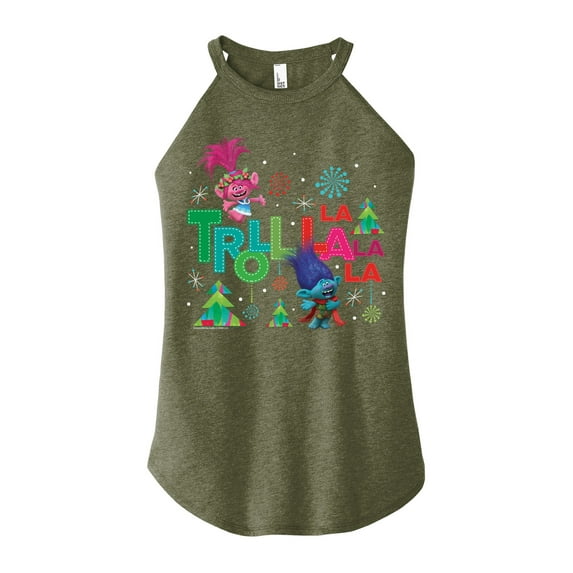 Trolls Movie - Christmas - Troll La La La La - Poppy & Branch - Juniors High Neck Tank Top