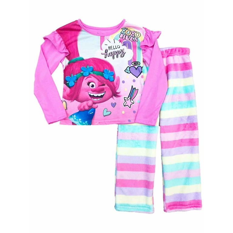 Trolls Movie Girls Hello Happy Poppy Pajamas Tee & Fleece Pants Sleep Set M