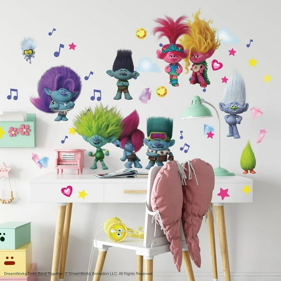 Trolls 3 Musical Band Peel and Stick Wall Decals with Glitter Kids Room Fun Stickers RMK5435SCS