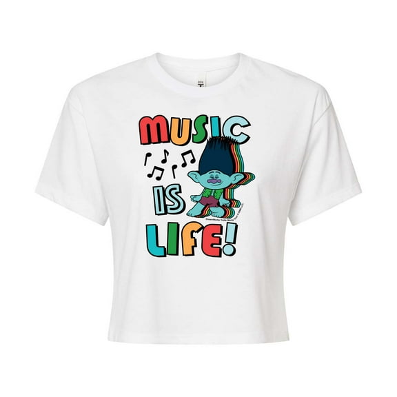 Trolls - Music Is Life Branch - Juniors Cropped Cotton Blend T-Shirt