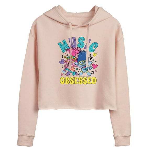 Trolls - Music Obsessed Poppy and Branch - Juniors Cropped Pullover Hoodie