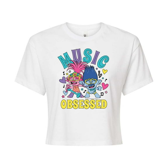 Trolls - Music Obsessed Poppy and Branch - Juniors Cropped Cotton Blend T-Shirt