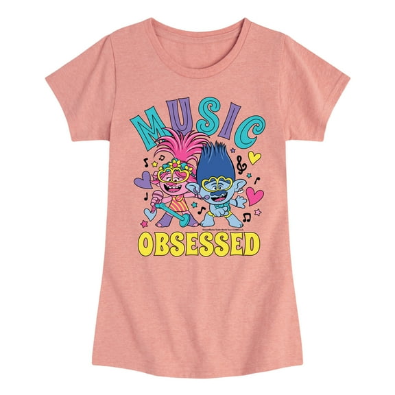 Trolls - Music Obsessed Poppy and Branch - Toddler & Youth Girls Short Sleeve Graphic T-Shirt