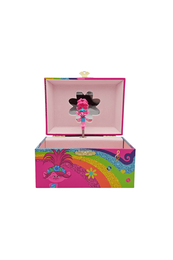 Trolls Officially Licensed Musical Jewelry Box, Includes Dancing Figure, Mirror, Pink, Rainbow Glitter