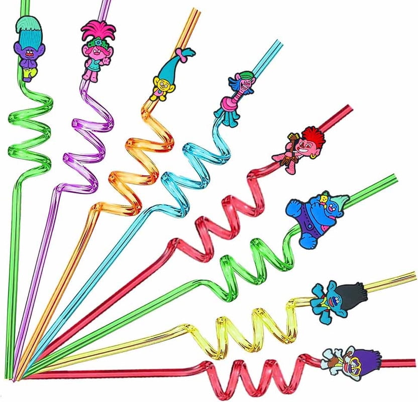 Trolls Party Favors Drinking Straws Reusable Plastic Beverages Birthday Supplies Decoration 8pcs