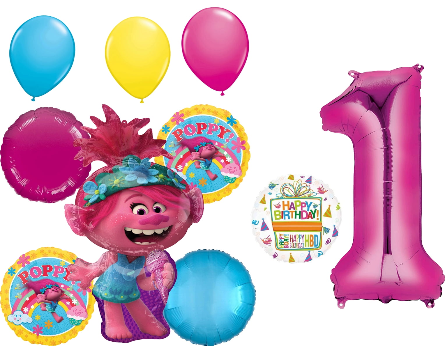 Trolls Party Supplies 1st Birthday 10 Piece Balloon Bouquet Decorations trolls-party-supplies-1st-birthday-10-piece-balloon-bouquet-decorations