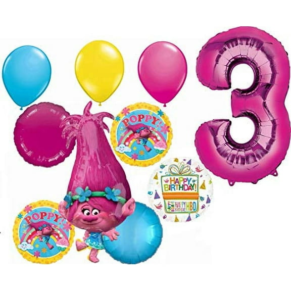 Trolls Party Supplies 2nd Birthday 10 piece Balloon Bouquet Decorations kit
