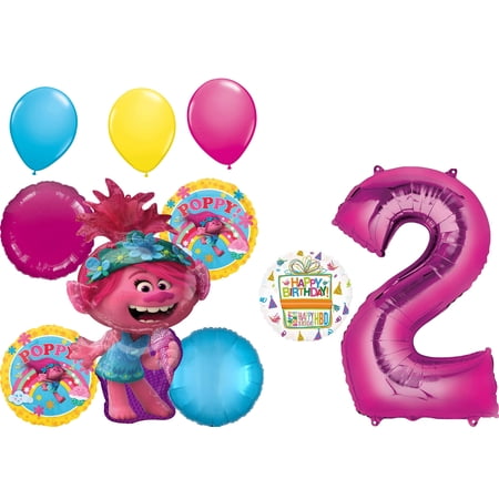 Trolls Party Supplies 2nd Birthday 10 piece Balloon Bouquet Decorations kit
