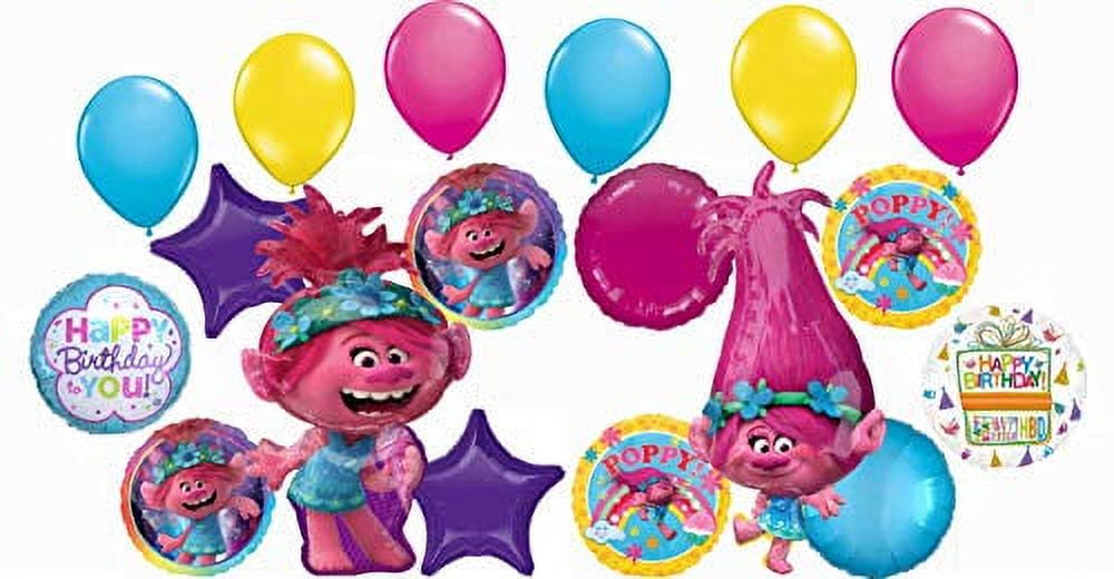 Trolls Party Supplies Poppy Birthday Balloon Bouquet Decorations 18 piece kit
