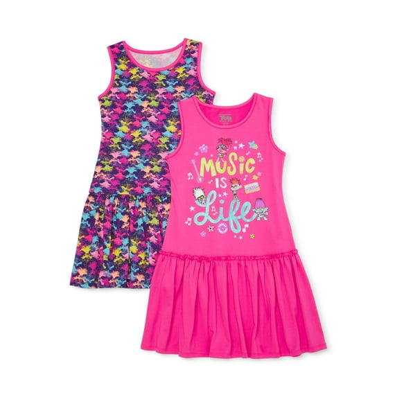 Trolls Poppy Exclusive Girls' 4-12 Drop Waist Dress, 2-Pack